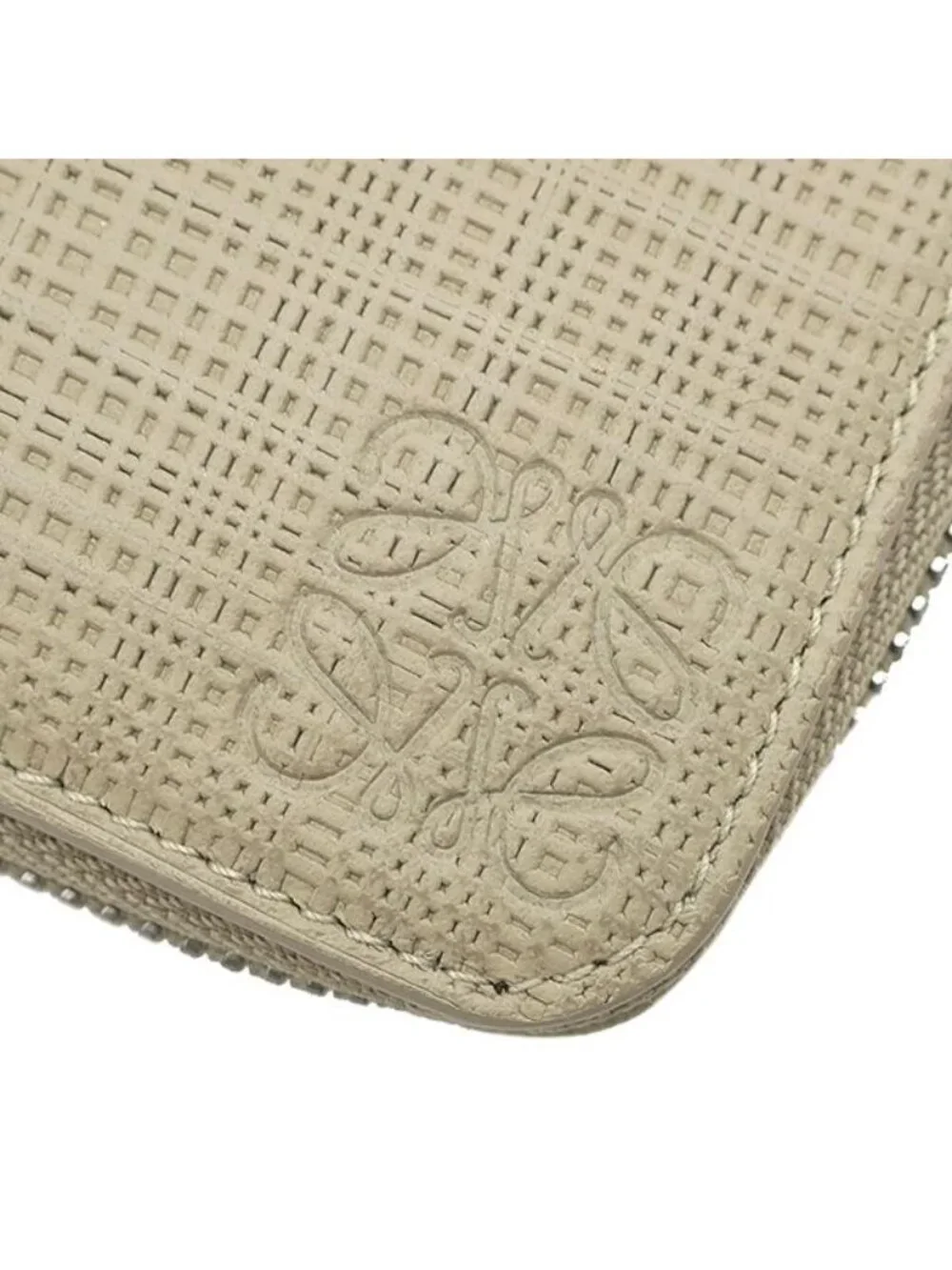 Loewe Wallet Linen Zip Around Organizer Leather Beige Silver Zip Anagram